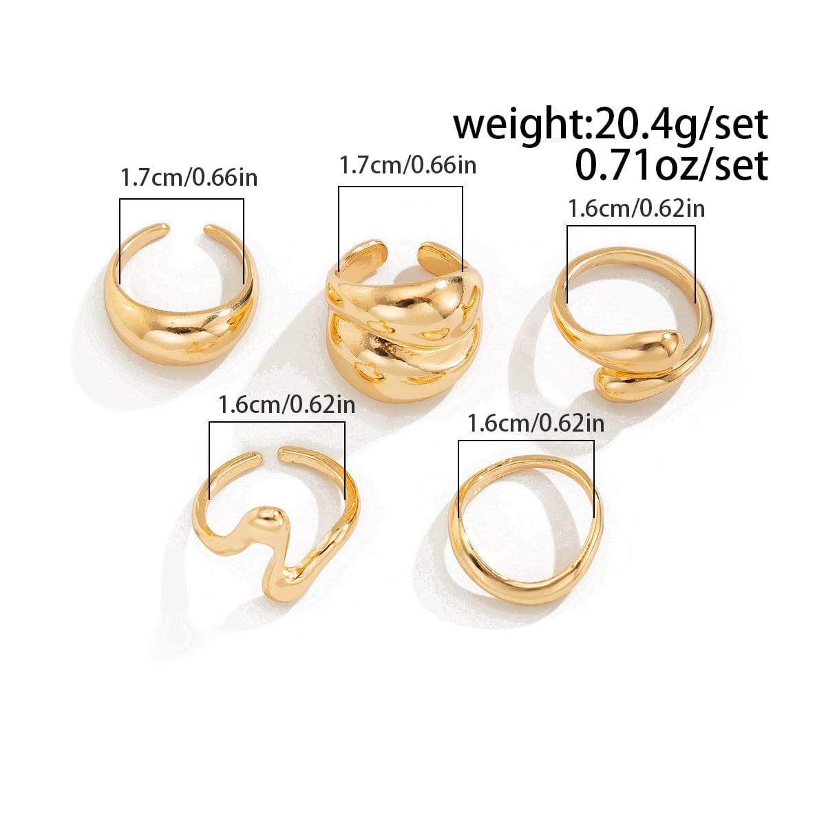 5 Pcs Abstract Irregular Waterdrop Ring Set