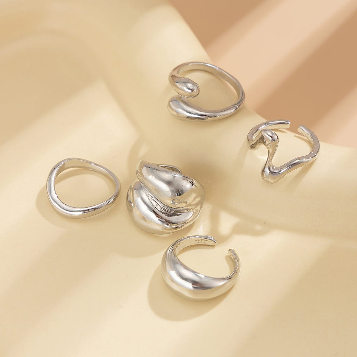 5 Pcs Abstract Irregular Waterdrop Ring Set