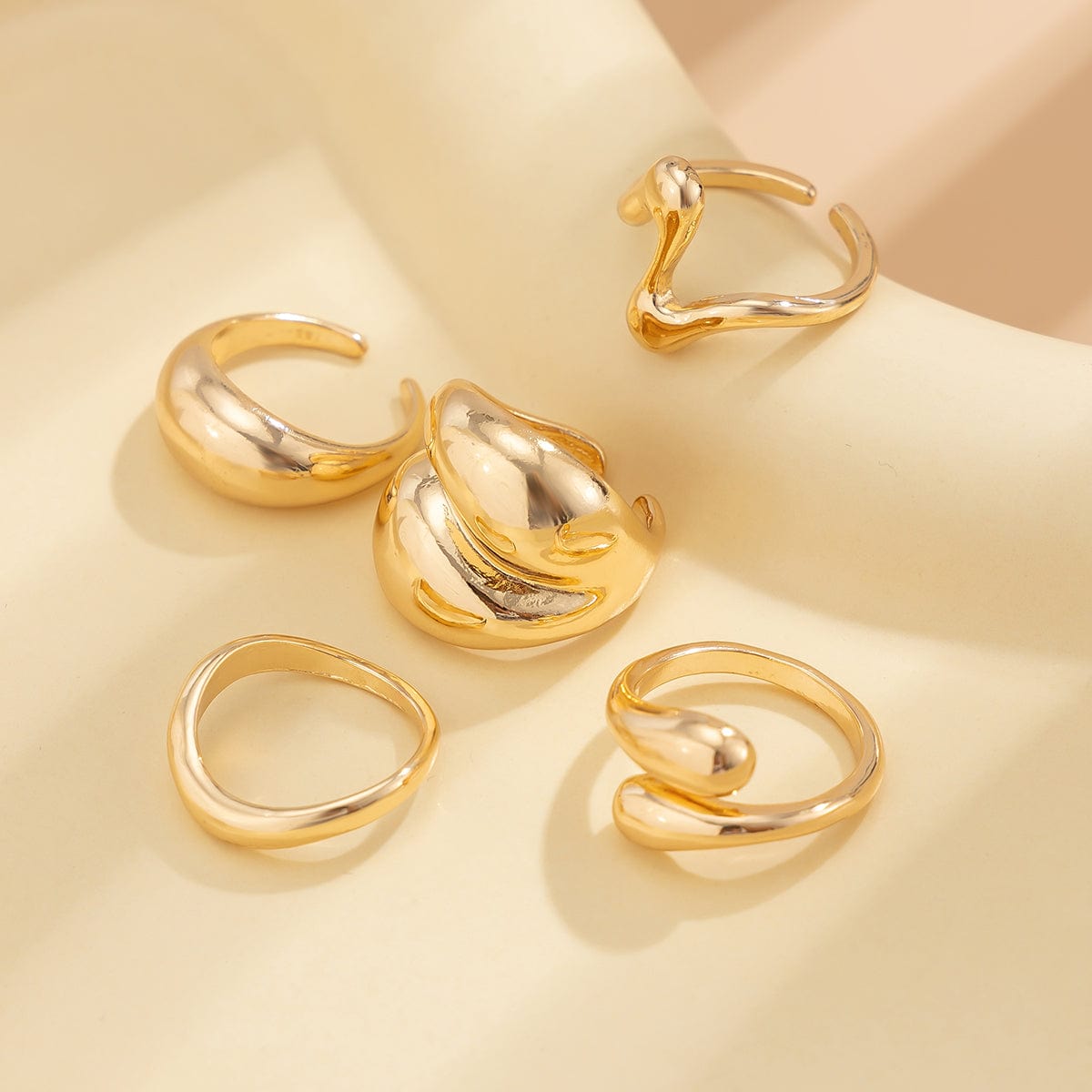 5 Pcs Abstract Irregular Waterdrop Ring Set