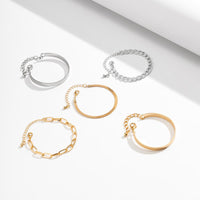 Thumbnail for 5 Pcs Gold Silver Tone Adjustable Herringbone Curb Cable Chain Bangle Bracelet Set - ArtGalleryZen