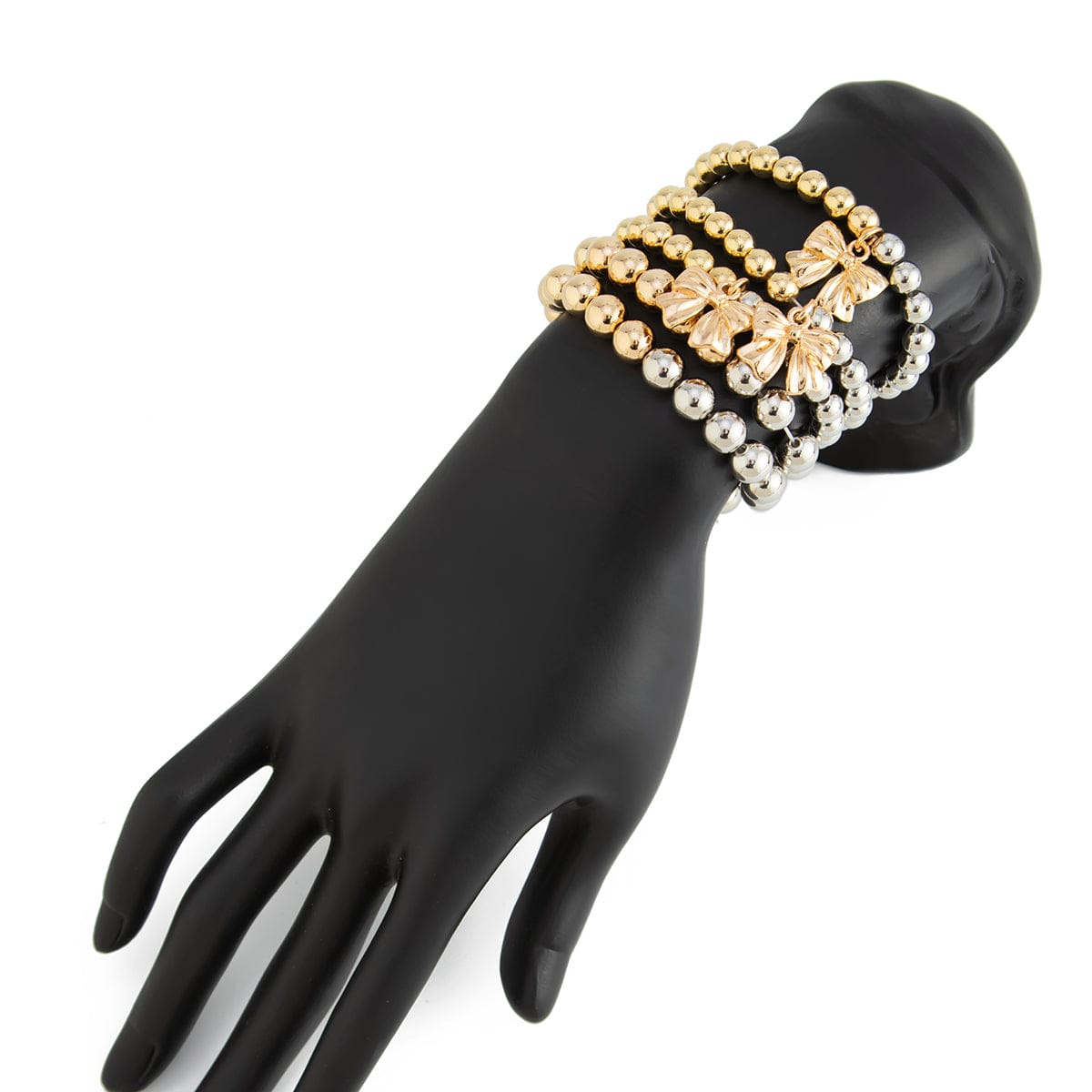 5 Pcs Gold Silver Tone Bowknot Charm Ball Chain Bracelet Set - ArtGalleryZen