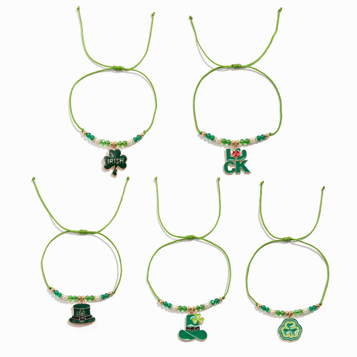 5 Pcs Clover Charm Knotted String Beaded Bracelet Set - ArtGalleryZen