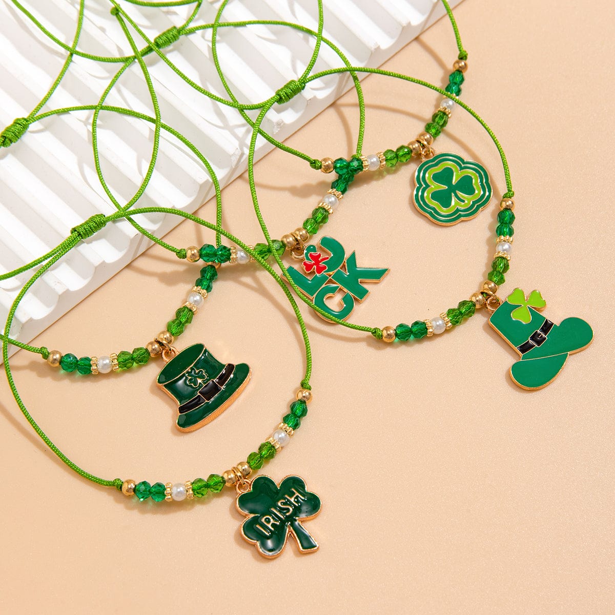 5 Pcs Clover Charm Knotted String Beaded Bracelet Set - ArtGalleryZen