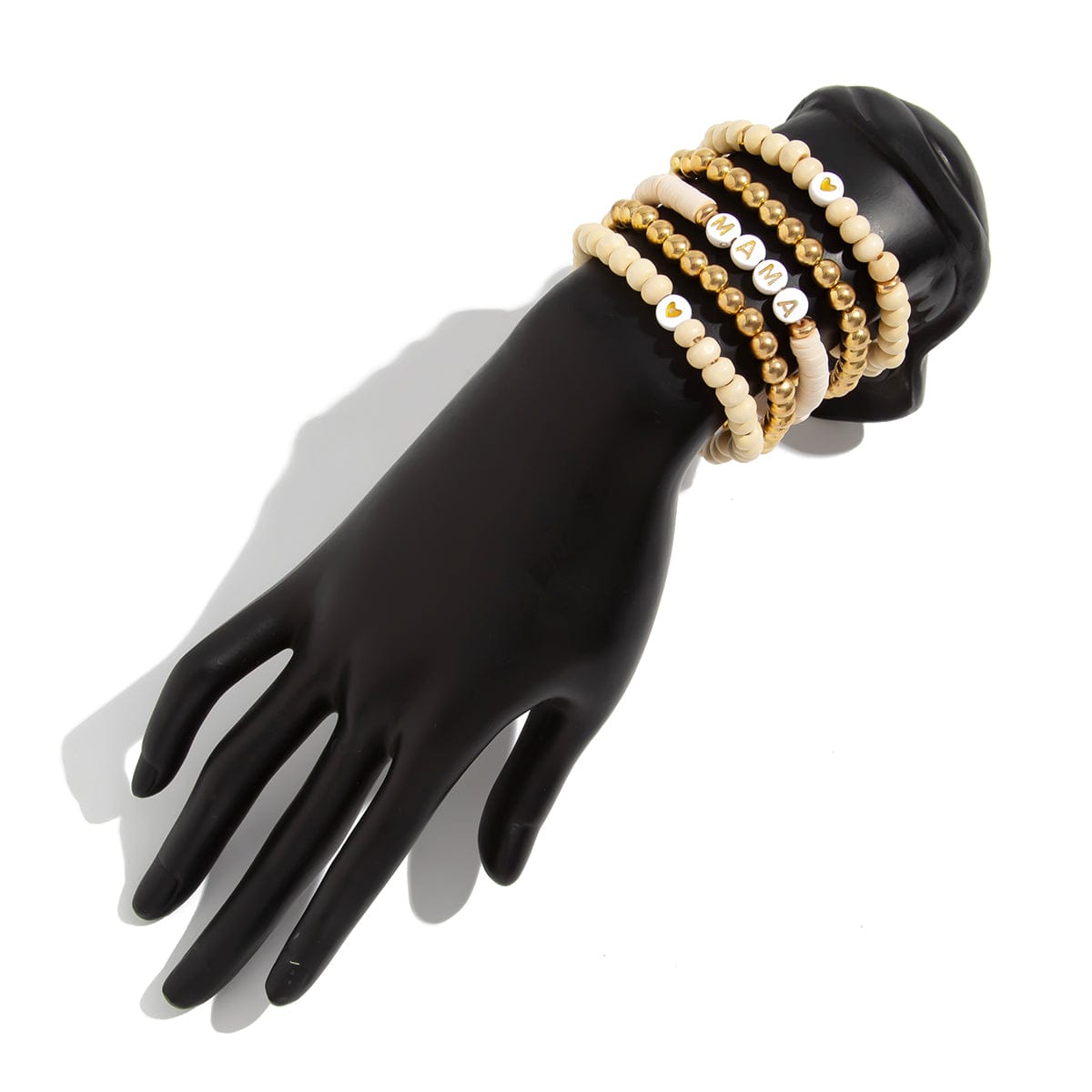 5 Pcs Heart Letter Polymer Clay Wood Beaded Mother's Day Bracelet Set - ArtGalleryZen