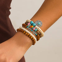 Thumbnail for 5 Pcs Turquoise Inlaid Round Disk Cactus Charm Coconut Shell Wood Beaded Chain Bracelet Set