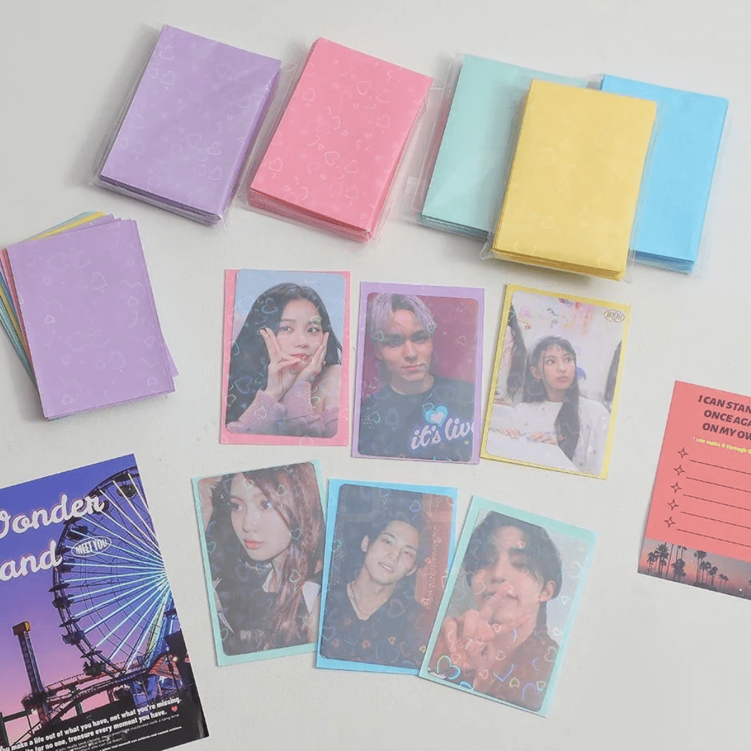 50Pcs/Pack Glitter Laser Heart Kpop Photocard Sleeves