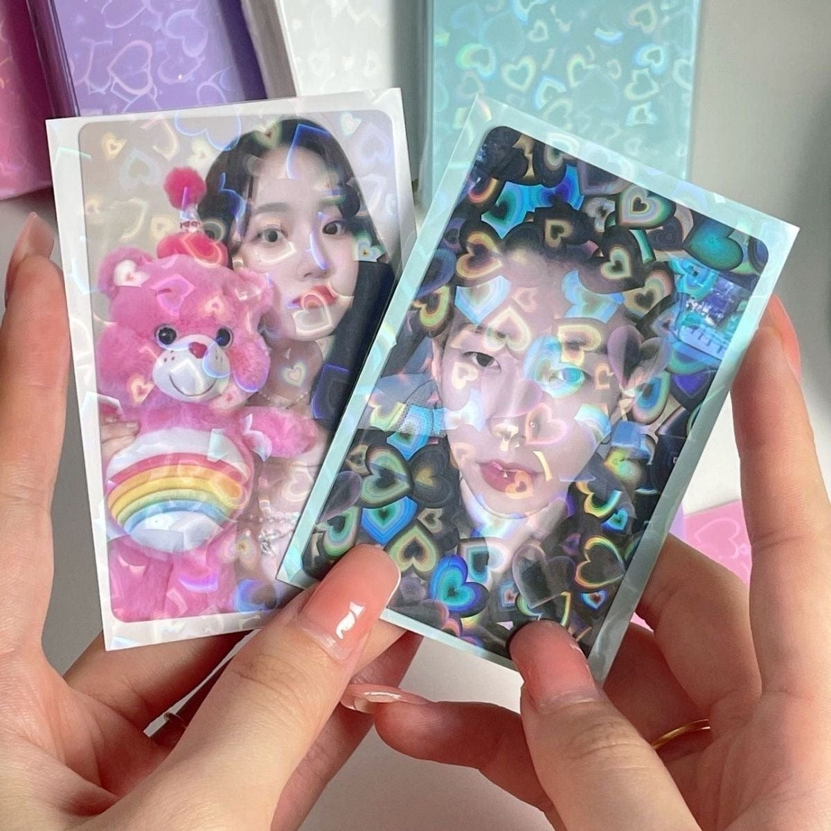 Holographic Photocard Sleeves 50 Pack - Glitter Heart Card Protectors Holographic Photocard Sleeves 50 Pack - Glitter Heart Card Protectors