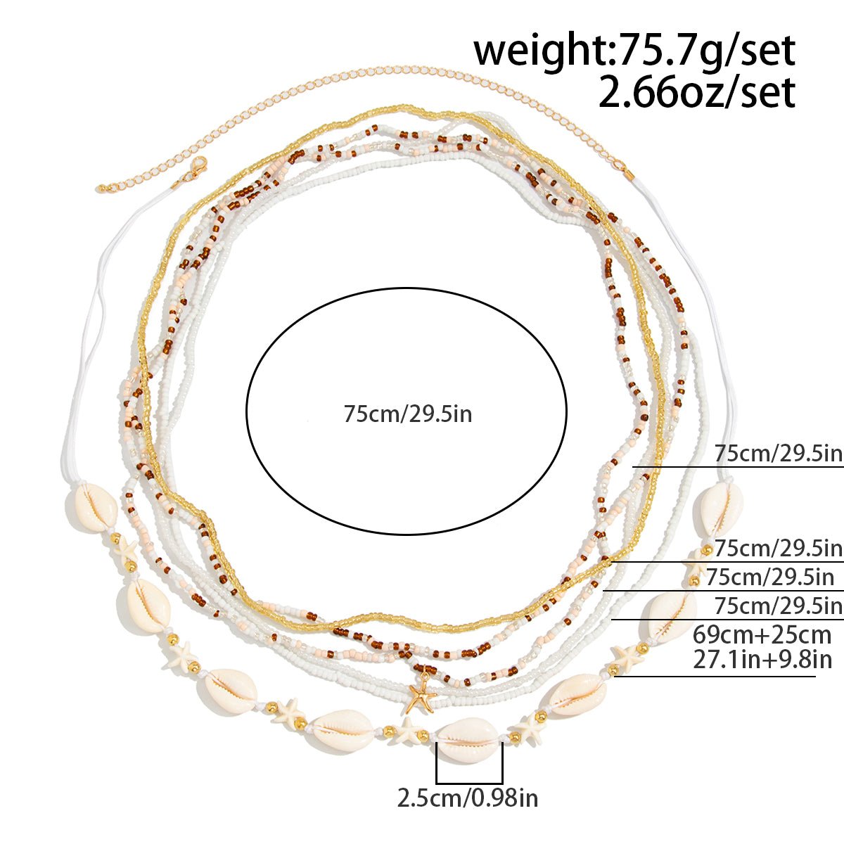 6 Pcs Boho Shell Starfish Charm Seed Beaded Waist Chain Set - ArtGalleryZen