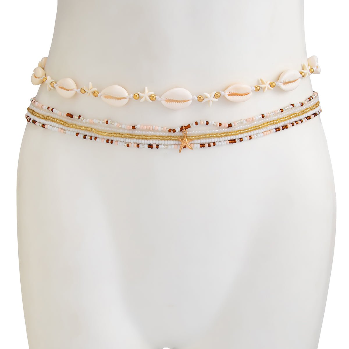 6 Pcs Boho Shell Starfish Charm Seed Beaded Waist Chain Set - ArtGalleryZen
