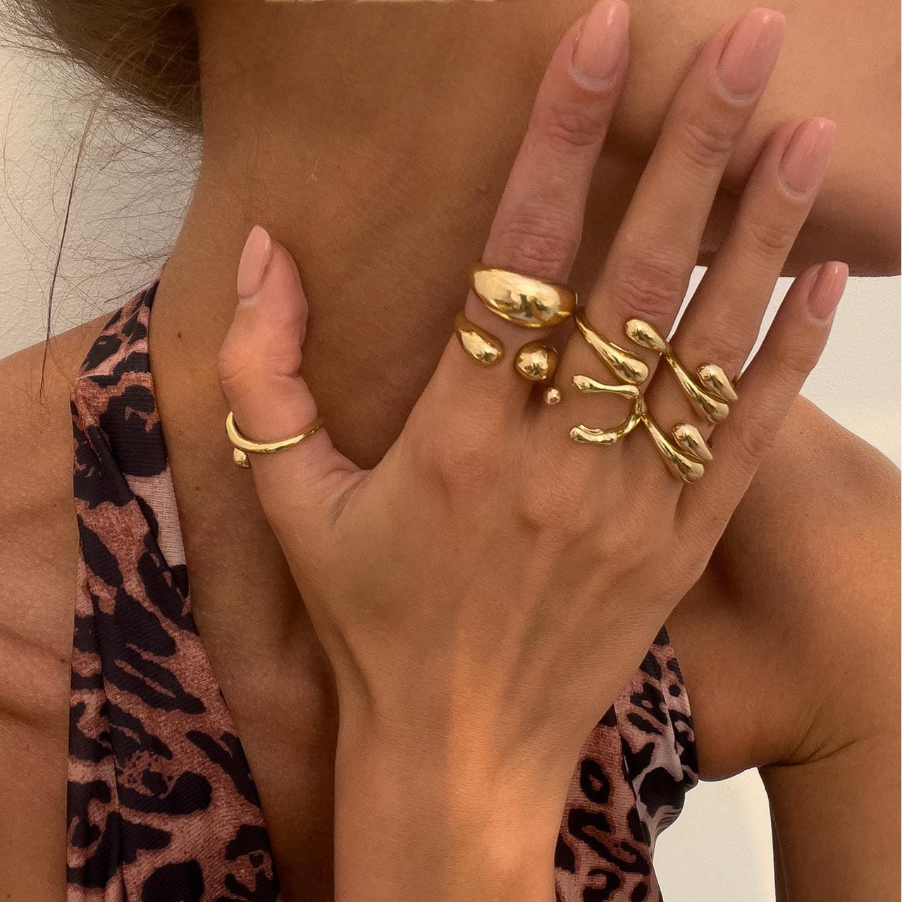 6 Pcs Classic Gold Silver Tone Waterdrop Open Ring Set - ArtGalleryZen