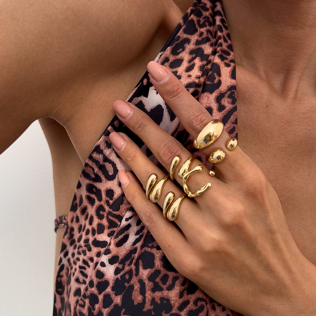 6 Pcs Classic Gold Silver Tone Waterdrop Open Ring Set - ArtGalleryZen