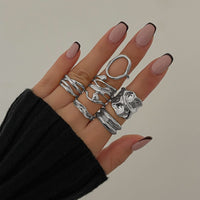 Thumbnail for 6 Pcs Geometric Pleated Hollow Pattern Stackable Ring Set - ArtGalleryZen