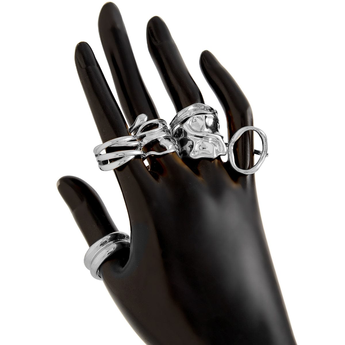 6 Pcs Geometric Pleated Hollow Pattern Stackable Ring Set - ArtGalleryZen