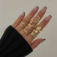 Thumbnail for 6 Pcs Geometric Pleated Hollow Pattern Stackable Ring Set - ArtGalleryZen