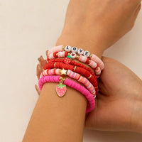 Thumbnail for 6 Pcs Love Strawberry Charm Star Polymer Clay Letter Beaded Bracelet Set