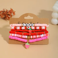 Thumbnail for 6 Pcs Love Strawberry Charm Star Polymer Clay Letter Beaded Bracelet Set