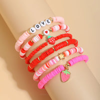 Thumbnail for 6 Pcs Love Strawberry Charm Star Polymer Clay Letter Beaded Bracelet Set