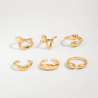 Thumbnail for 6 Pcs Minimalist Irregular Curved Ring Set - ArtGalleryZen