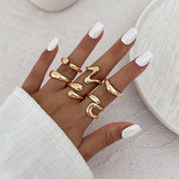 Thumbnail for 6 Pcs Minimalist Irregular Curved Ring Set - ArtGalleryZen