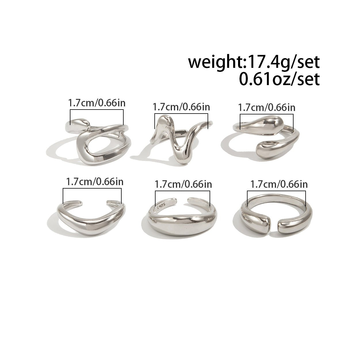 6 Pcs Minimalist Irregular Curved Ring Set - ArtGalleryZen