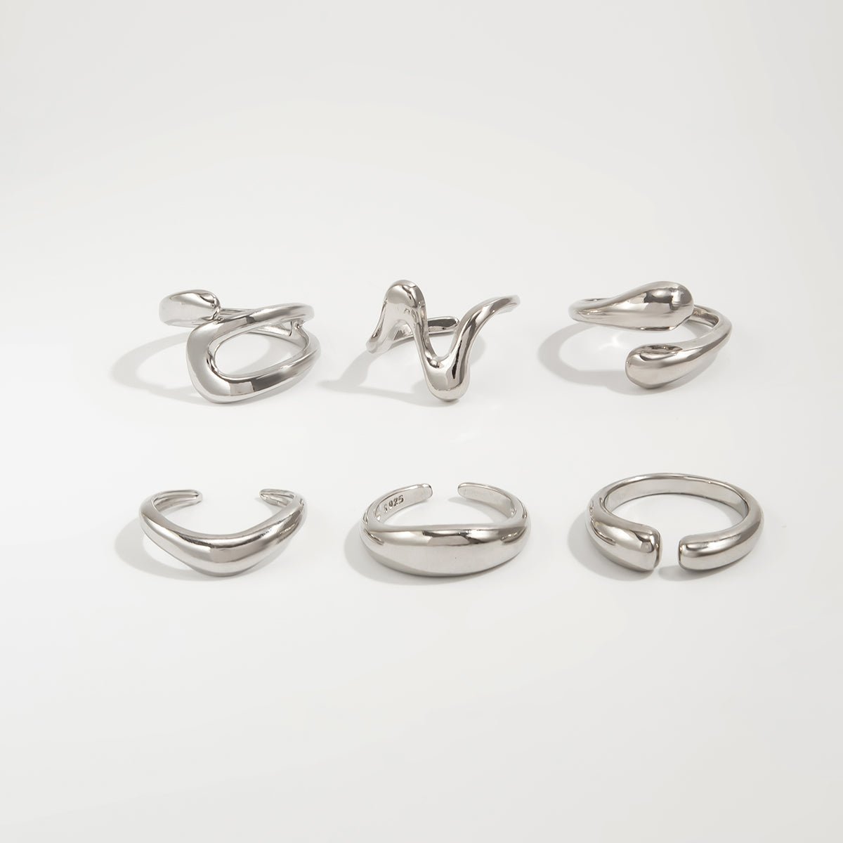 6 Pcs Minimalist Irregular Curved Ring Set - ArtGalleryZen