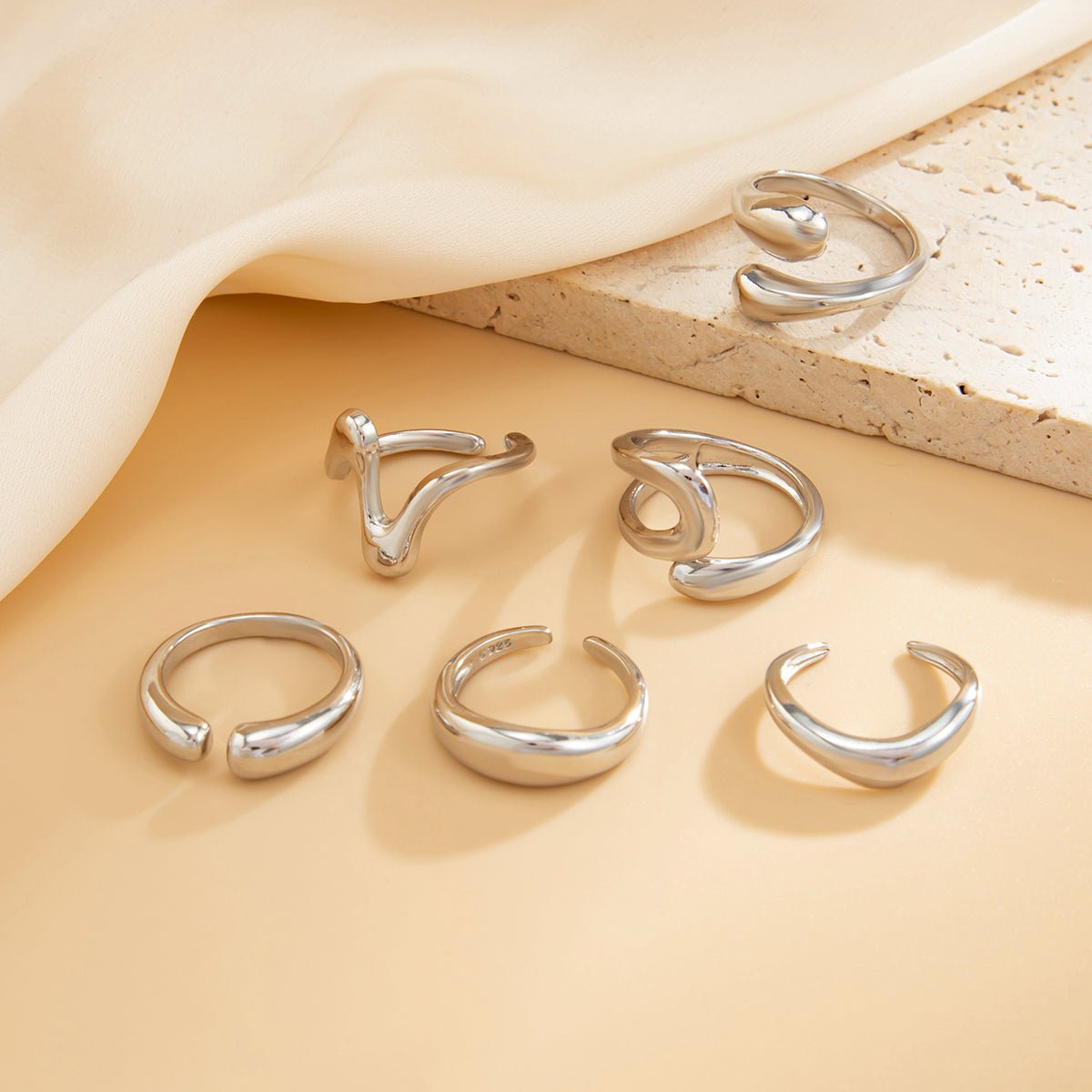 6 Pcs Minimalist Irregular Curved Ring Set - ArtGalleryZen