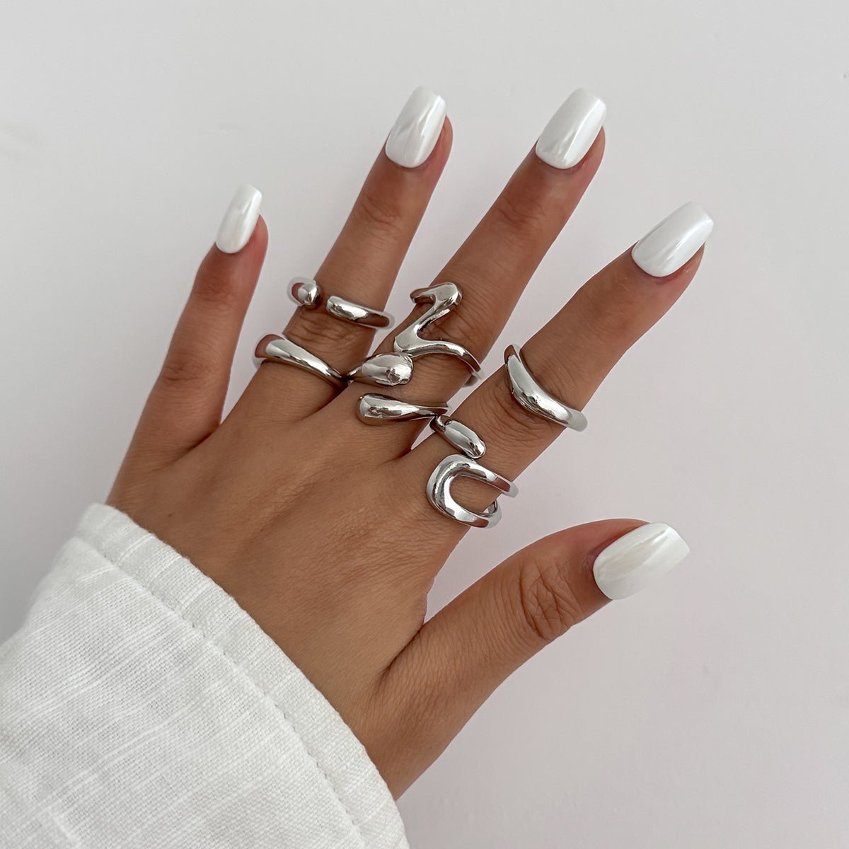 6 Pcs Minimalist Irregular Curved Ring Set - ArtGalleryZen