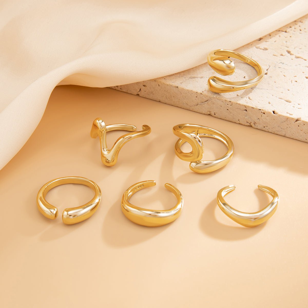 6 Pcs Minimalist Irregular Curved Ring Set - ArtGalleryZen