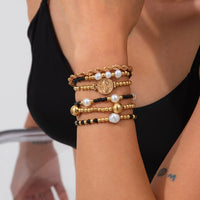 Thumbnail for 6 Pcs Pattern Round Disk Pearl Charm Crystal Seed Beaded Bracelet Set - ArtGalleryZen