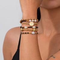 Thumbnail for 6 Pcs Pattern Round Disk Pearl Charm Crystal Seed Beaded Bracelet Set - ArtGalleryZen