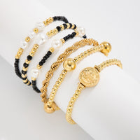 Thumbnail for 6 Pcs Pattern Round Disk Pearl Charm Crystal Seed Beaded Bracelet Set - ArtGalleryZen