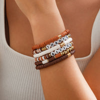 Thumbnail for 6 Pcs Thanksgiving Themed Polymer Clay Letter Beaded Stackable Bracelet Set