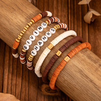 Thumbnail for 6 Pcs Thanksgiving Themed Polymer Clay Letter Beaded Stackable Bracelet Set