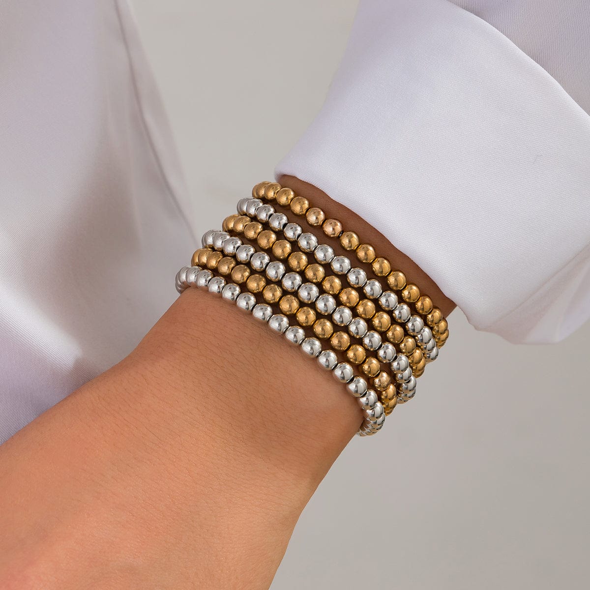 6 Pcs Two Tone Ball Chain Stackable Bracelet Set