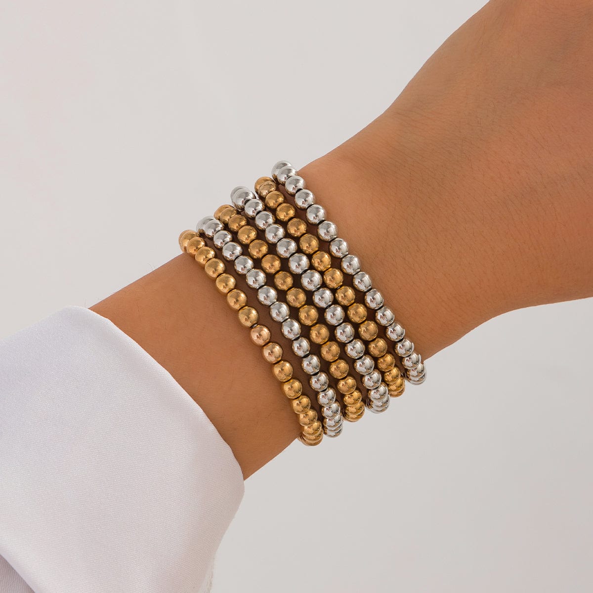 6 Pcs Two Tone Ball Chain Stackable Bracelet Set