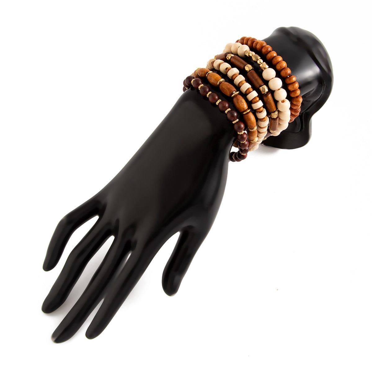 6 Pcs Vintage Wood Beaded Strench Bracelet Set - ArtGalleryZen