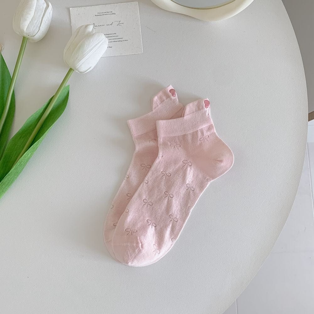 6 Pieces Solid Color Bow Socks - ArtGalleryZen