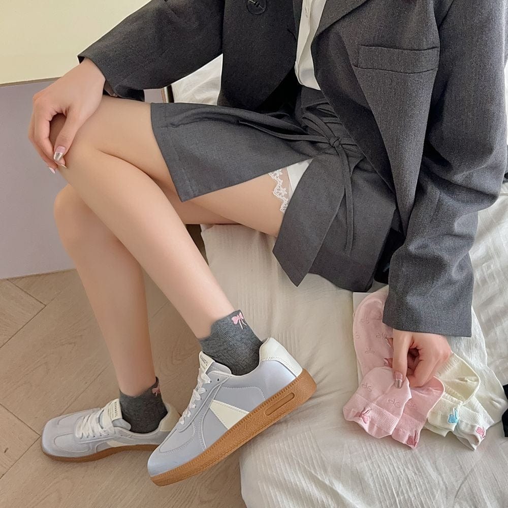 6 Pieces Solid Color Bow Socks - ArtGalleryZen