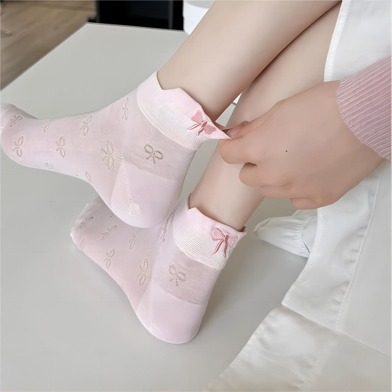 6 Pieces Solid Color Bow Socks - ArtGalleryZen