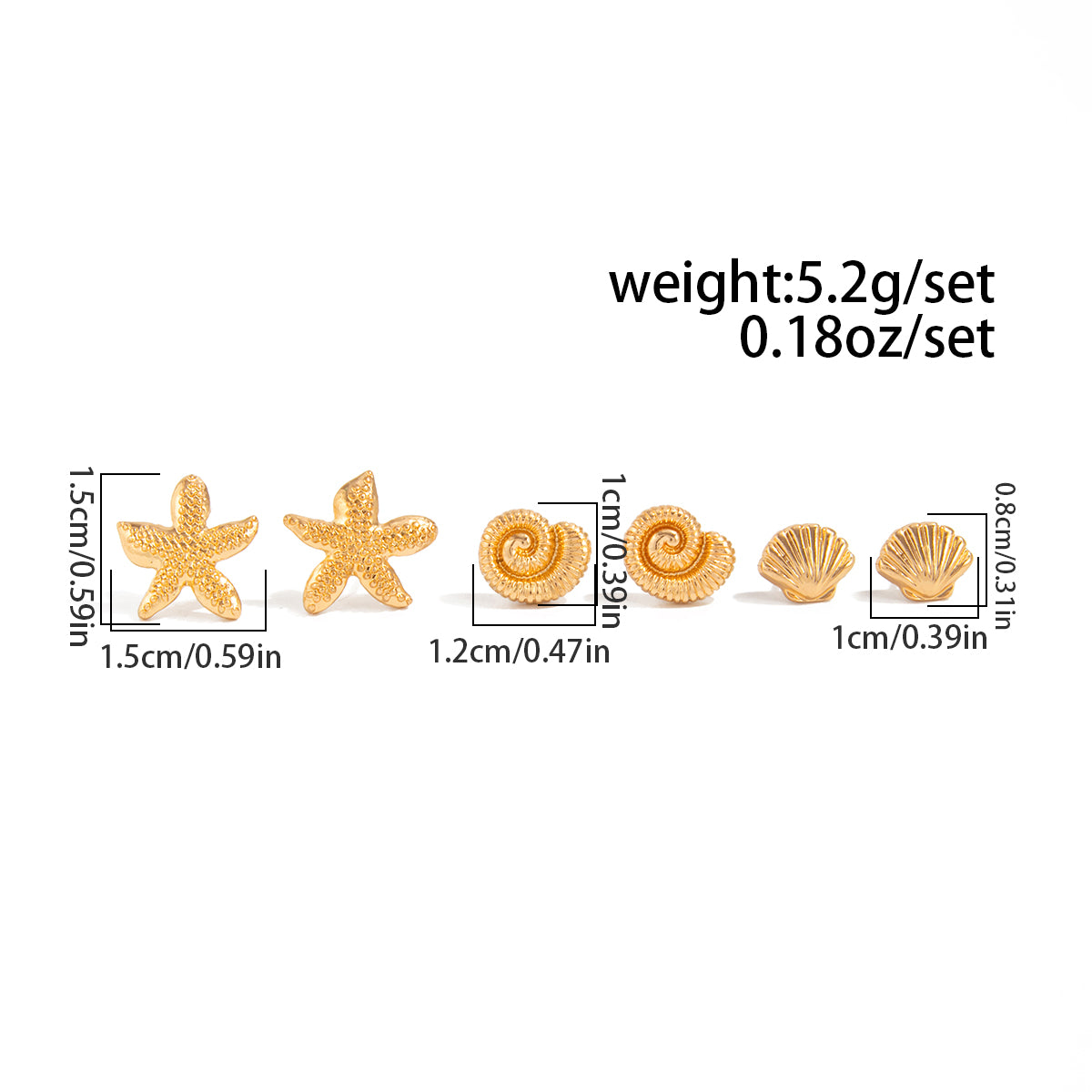 Beach Style 3 Pairs Conch Shell Starfish Earrings Set