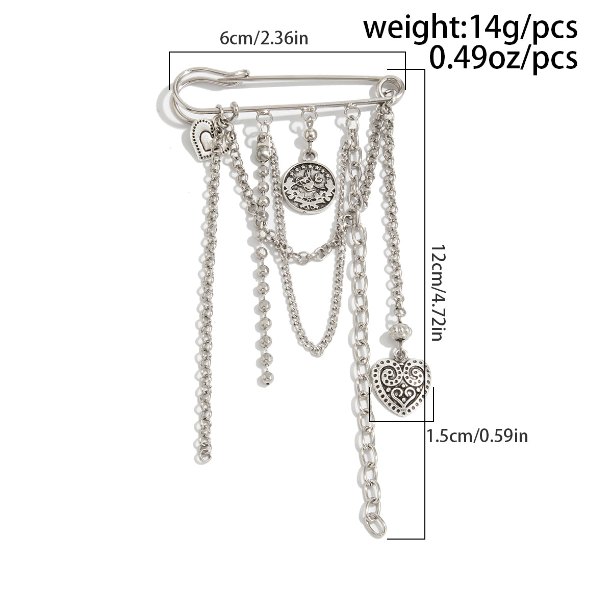 Stylish Carved Round Disk Heart Tassel Trouser Pin