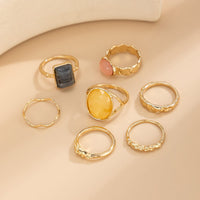 Thumbnail for 7 Pcs Baroque Gold Silver Tone Crystal Inlaid Pleated Ring Set - ArtGalleryZen