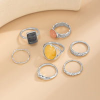 Thumbnail for 7 Pcs Baroque Gold Silver Tone Crystal Inlaid Pleated Ring Set - ArtGalleryZen