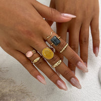 Thumbnail for 7 Pcs Baroque Gold Silver Tone Crystal Inlaid Pleated Ring Set - ArtGalleryZen