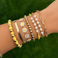 Thumbnail for 7 Pcs Gold Plated Polymer Clay Flower Ball Chain Stackable Bracelet Set - ArtGalleryZen