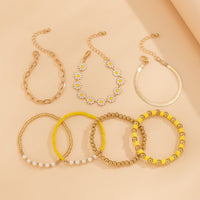 Thumbnail for 7 Pcs Gold Plated Polymer Clay Flower Ball Chain Stackable Bracelet Set - ArtGalleryZen