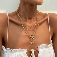 Thumbnail for 7 Pcs Rhinestone Inlaid Butterfly Star Sequin Tassel Pearl Chain Necklace Set - ArtGalleryZen