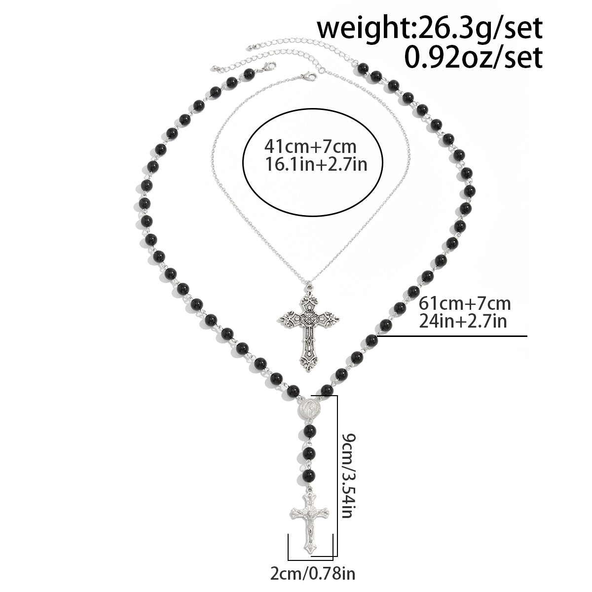 Gothic 2pcs Floral Cross Pendant Ball Chain Necklace Set