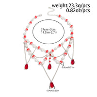 Thumbnail for Gothic Layered Crystal Tassel Dripping Blood Pearl Chain Choker Necklace