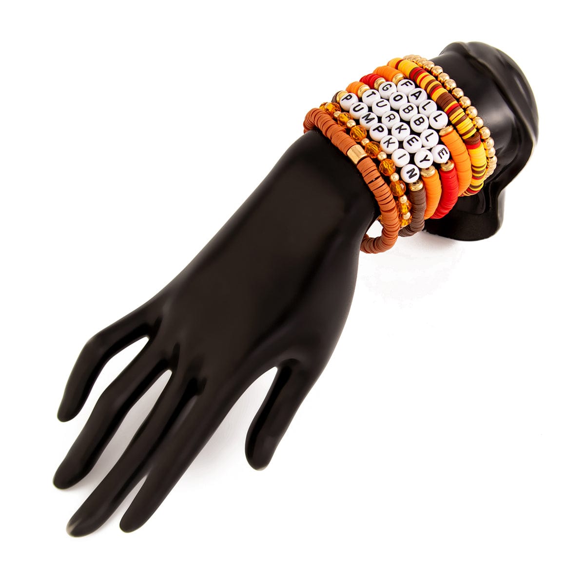 8 Pcs Thanksgiving Theme Crystal Letter Polymer Clay Beaded Stackable Bracelet Set - ArtGalleryZen